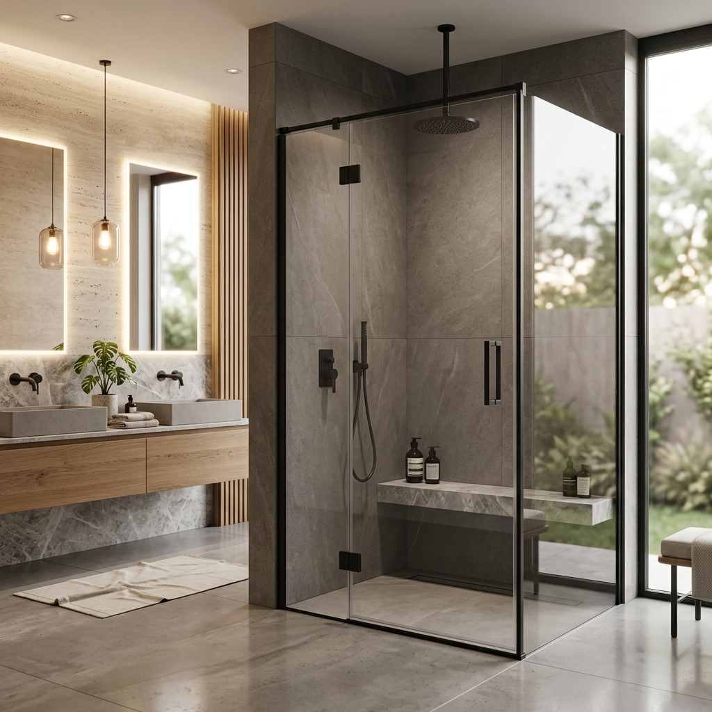 Mat siyah profilli ferah 90x90 duşakabin örneği