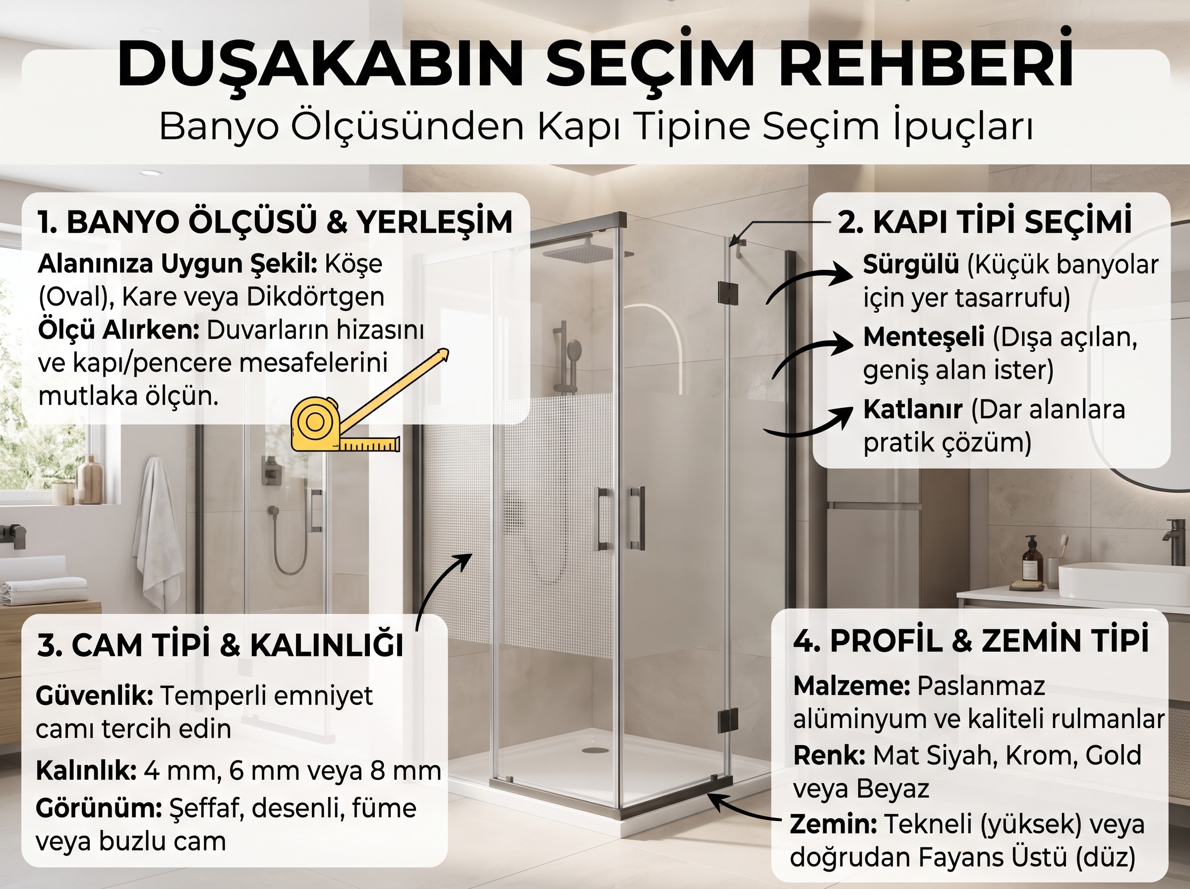 Duşakabin Nasıl Seçilir? Banyo Ölçüsünden Kapı Tipine Seçim Rehberi